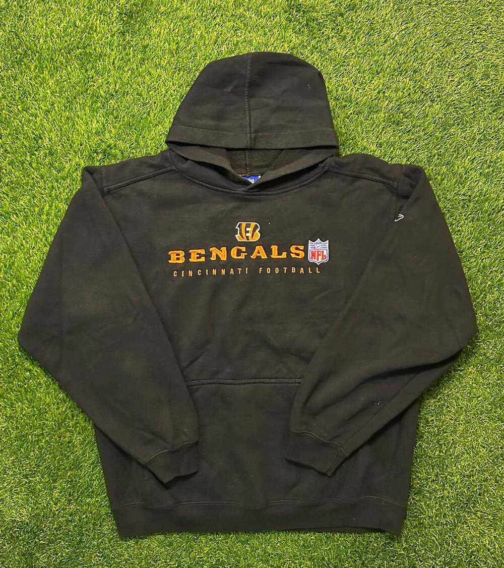 Y2K Reebok NFL Team Apparel Cincinnati Bengals Football Hoodie Sweatshirt Black